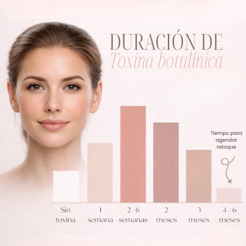 Duración de la toxina botulínica mostrando evolución del efecto entre 4 y 6 meses en el rostro