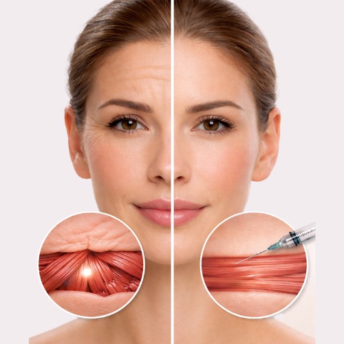 Illustration showing how botulinum toxin works by relaxing facial muscles and reducing the appearance of wrinkles